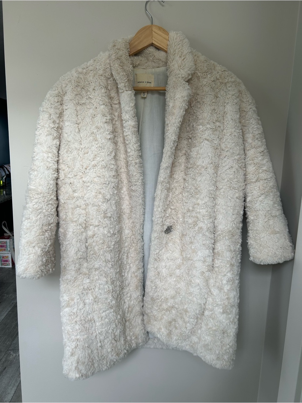 Silence + Noise Cream Faux Fur Teddy Coat - Women